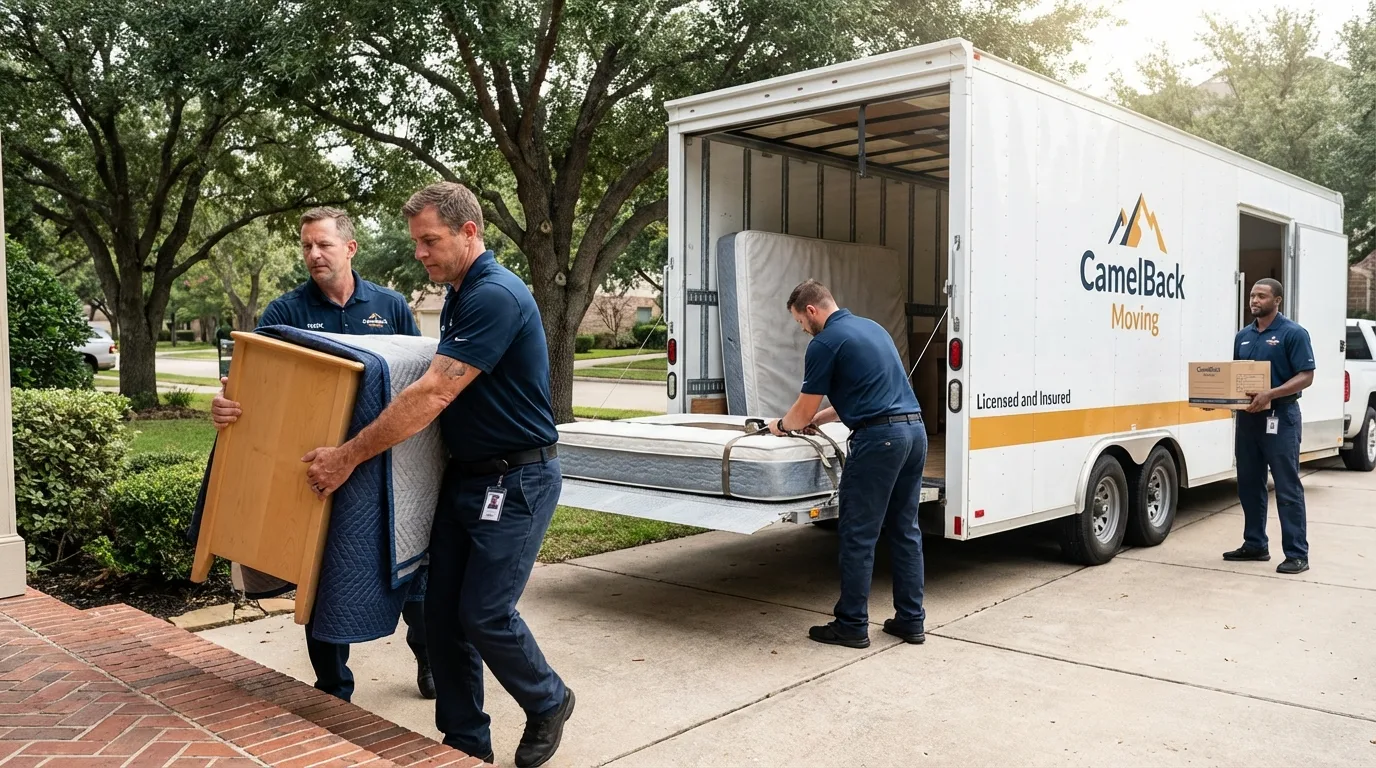 Crew loading residential truck for cross-state move from Lafayette, LA