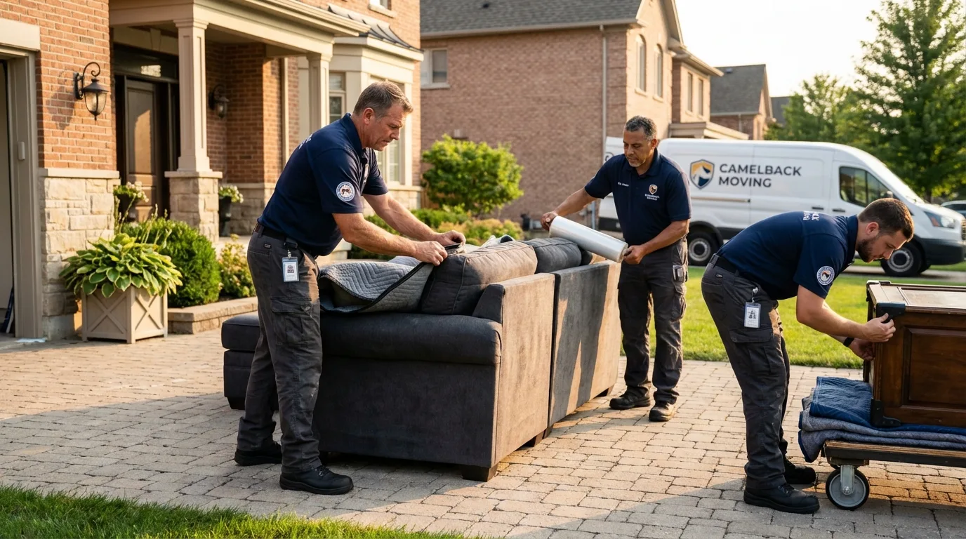 Large estate moving crew wrapping furniture in Lafayette, LA